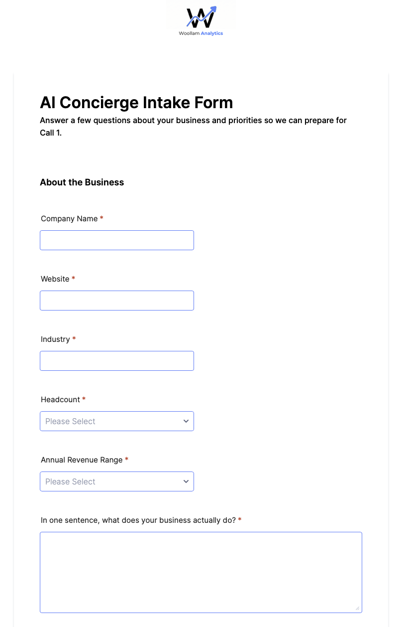 AI Concierge pre-call intake questionnaire in Jotform