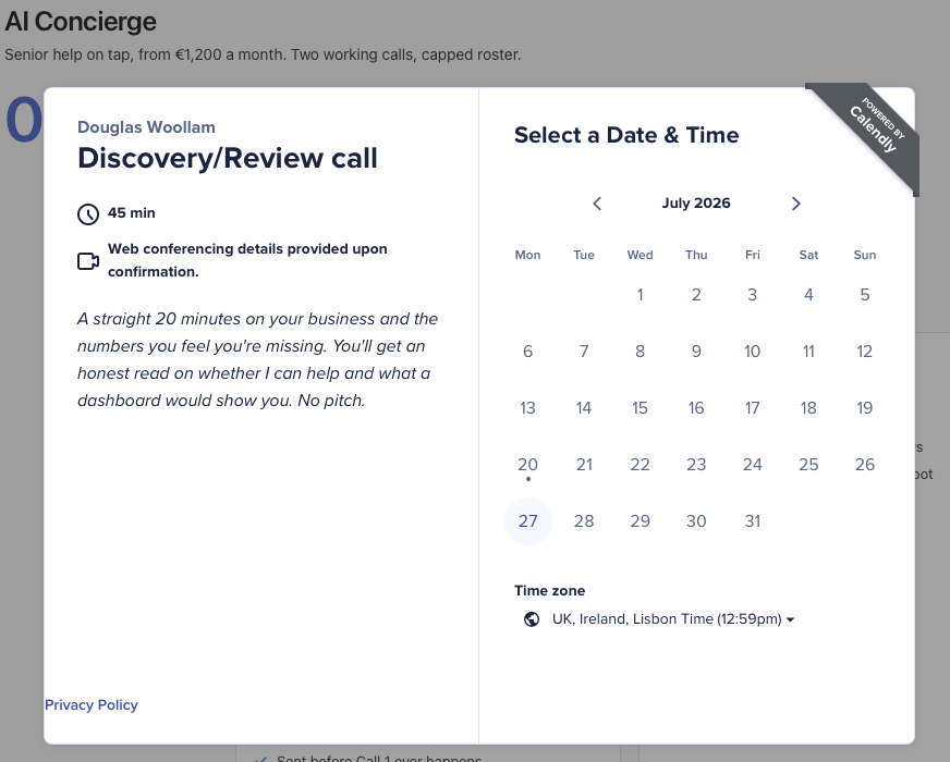 Booking a 45-minute strategy call on the calendar